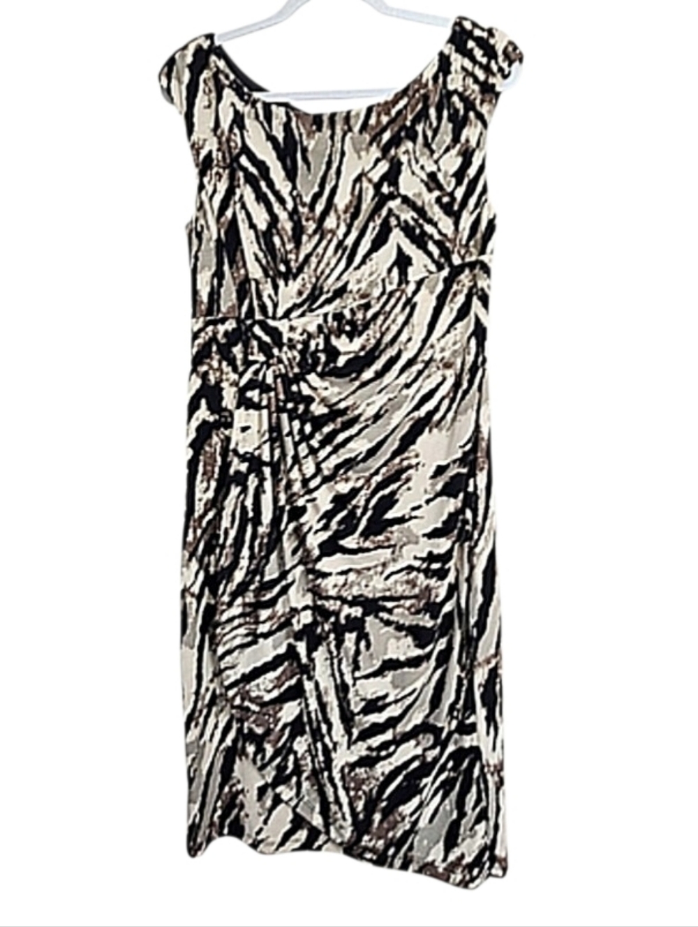 Connected Apparel Animal Print Gathered Waist Stretchy Cap Sleeve Dress Size 10